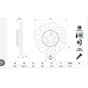 FREN DISKI MERCEDES C250 W205/W213 14-18 SPOR TIP A0004212212 342mm BD0431