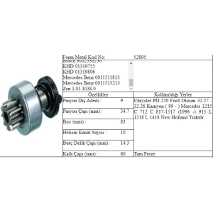 MARŞ DİŞLİSİ 9 DIŞ PD 250 OTOSAN 32.27
