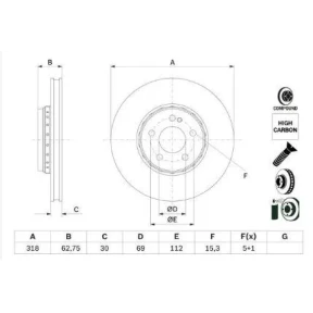 B 0986479H37 FREN DISKI ON MERCEDES W205 C160-C180 SPOR TIP 318mm