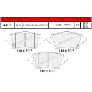 FREN BALATASI ARKA SUZUKI SWACE(AMZ) 2020 - / TOYOTA C-HR(X1) -COROLLA XII(E21)-COROLLA XII CROSS - LEVIN IIYARIS IV - VITZ 2019- 2019- 26153 - 26154 - 26155
