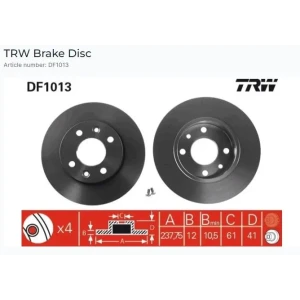 (DF4382) ÖN FREN AYNASI R9-R11-R19 CLIO I-II-MGN I(96/9.99)TWNG 1.2 96=>(238x12x4DL)