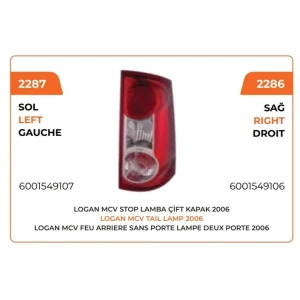 STOP LAMBASI ÇİFT KAPAK YUKARI AÇILIR DACİA LOGAN MCV SOL