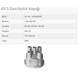 DİSTRİBÜTÖR KAPAĞI PEUGEOT CITROEN