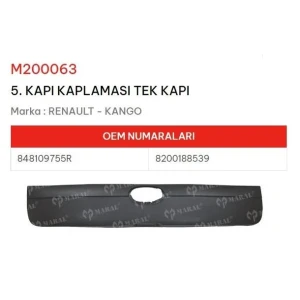 BAGAJ KAPAK PLASTİĞİ BESINCI KAPI PLASTİĞİ TEK KAPI KANGOO