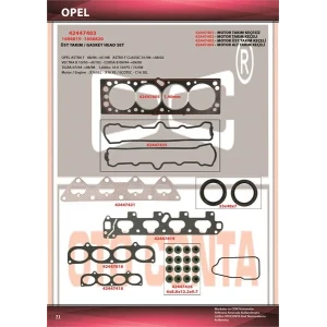 MOTOR TAKIM CONTA ÜST VECTRA B ECOTEC 1.6 16V ASTRA F VECTRA B ECOTEC 1.6 16V ÜST TAKIM CON. KEÇELI X16XEL X16XE-C16SEL 1606819-1606820