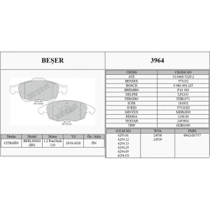 FREN BALATASI ÖN PEUGEOT PARTNER TEPE – CITROEN BERLINGO – PICASSO – C4 08- 24538