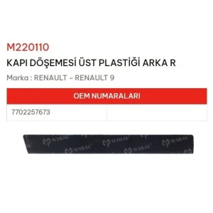 KAPI DÖSEME ÜST PLASTİĞİ ARKA SAĞ R9