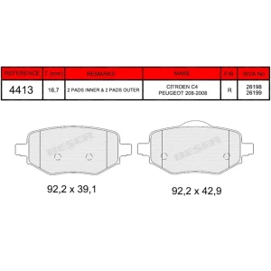 FREN BALATASI ARKA CITROEN C4 III 2020 SONRASI / DS DS3 CROSSBACK 2018 SONRASI / OPEL CORSA F- MOKKA II 2019 SONRASI / PEUGEOT 208 II 2019 SONRASI - 2008 II 2021 SONRASI ARKA DİSK BALATASI 2018- 26198-26199