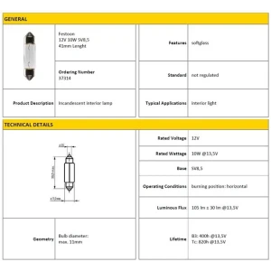 AMPÜL 12V 10W SOFİT SV 8.5-41
