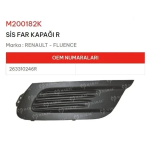 SİS FAR KAPAĞI SAĞ FLUENCE