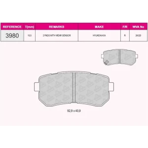 FREN BALATASI ARKA HYUNDAI ACCENT III EXCEL - İ20 – İ30 – ERA – KIA PRIDE – RIO 05- 24320