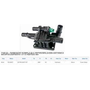 TERMOSTAT 83 °C PARTNER BERLINGO 206+ 207 308 C3 III C4 FOCUS FIESTA 1.4 1.6 HDI TDCI 06