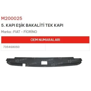ARKA BAGAJ ESIK BAKALITI TEK KAPI FIORINO