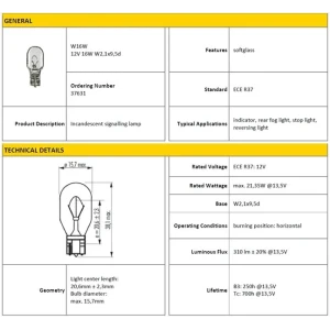 AMPÜL 12V 16W BÜYÜK DİPSİZ