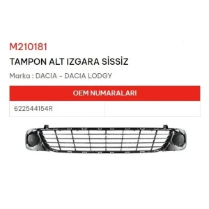TAMPON ALT IZGARA SİSSİZ DACIA LODGY