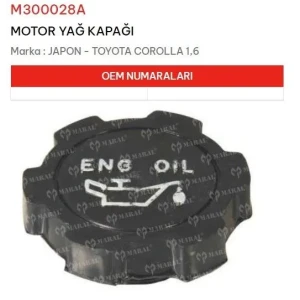 MOTOR YAĞ KAPAĞI TOYOTA COROLLA 1,6