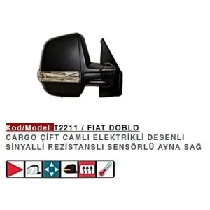 DIŞ DİKİZ AYNASI SAĞ ELEKTRİKLİ DESENLI SINYALLI DOBLO CARGO ÇIFT CAMLI