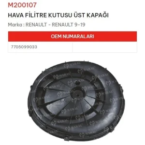 HAVA FİLİTRE KUTUSU ÜST KAPAĞI RENAULT 9-19