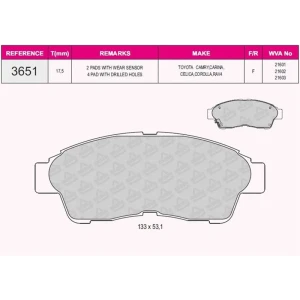 FREN BALATASI ÖN TOYOTA COROLLA CARINA 1.3-1.6-1.8-2.0 3554 SACI DELİK 94- 21601