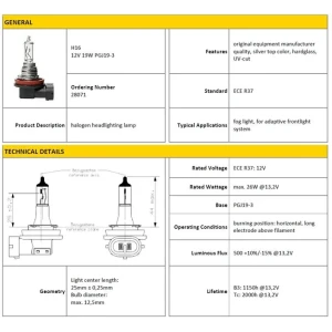AMPÜL H16 12V 19W HALOGEN