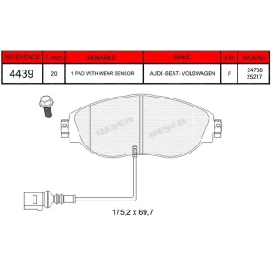 FREN BALATASI ÖN ( AUDI A3 2020 SONRASI / VW GOLF VII 202014-2020 / PASSAT B8 2014 SONRASI / T-ROC 2017 10- 24738-25217