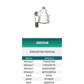 DİREKSİYON POMPASI HİDROLİK LAGUNA 1.4/1.6 93--.LAGUNA II 1.6 16V 01--.MEGANE 2.0/1.8/1.6 16V 96--TRAFIC II 01-- HATTAT/HEMA