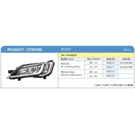 FAR DUCATO MAXI PEUGEOT BOXER CITROEN JUMPER MOTORLU SOL 2014-- 1374296080 1612041780