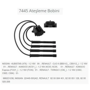 ATEŞLEME BOBİNİ NISSAN - KUBISTAR X76 - 1.2 16V 06 -.RENAULT - CLIO II BB0/1/2_. CB0/1/2_ - 1.2 16V 01-.RENAULT - KANGOO KC0/1_ - 1.2 16V KC03. KC05. 01-.RENAULT - KANGOO EXPRESS FC0/1_ - 1.2 16V FC05 01-.RENAULT - TWINGO I C06_ - 1.2 16V C06C. C06D.