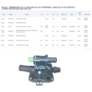 TERMOSTAT 83 °C DV6 206 207 307 PARTNER 1.6HDI C3 C4 C5 FOCUS II 1.6 TDCI VOLVO C30 S40 V50 V70