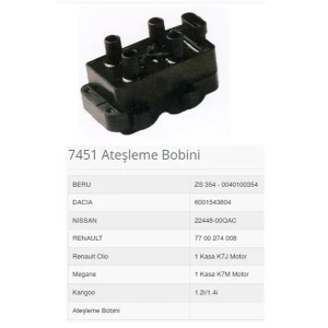 ATEŞLEME BOBİNİ 4 ÇIKISLI CLIO I II III KANGOO EXPRESS TWINGO 1.2 MEGANE LOGAN 1.4 1.6