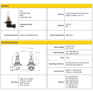 AMPÜL HB3 9005 12V 60W HALOGEN