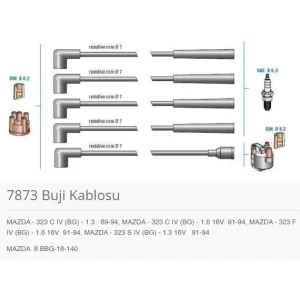 BUJİ KABLOSU MAZDA - 323 C IV BG - 1.3 89-94. MAZD A - 323 C IV BG - 1.6 16V 91-94. MAZDA - 323 F IV BG - 1.6 16V 91-94. MAZDA - 323 S IV BG - 1.3 16V 91-94