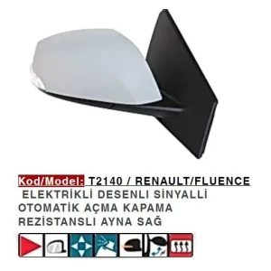 DIŞ DİKİZ AYNASI SAĞ ELEKTRİKLİ ASTARLI POWER FLOK FLUENCE