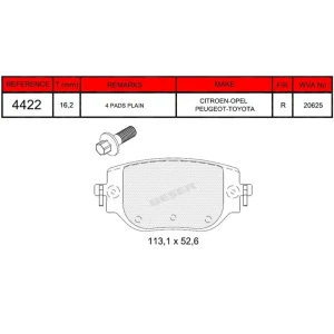 FREN BALATASI ARKA CITROEN JUMPY III/DISPATCH -SPACETOURER / OPEL VIVORA III / PEUGEOT EXPERT III / TOYOTA PROACE II / VAUXHALL VIVORA III-VIVORA LIFE 2016- 2016- 20625