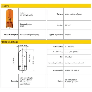 AMPÜL 12V 5W BÜYÜK DİPSİZ AMBER