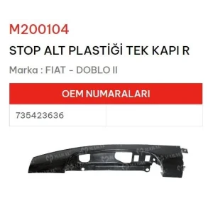 STOP ALT PLASTİĞİ SAĞ TEK KAPI DOBLO II