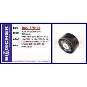 ALTERNATÖR GERGİ RULMANI PARTNER-BERLINGO 1.4-1.6 16V-P206 1.4 16V-P307-C4 1.6 16V-BIPPER-NEMO 1.4 60×27