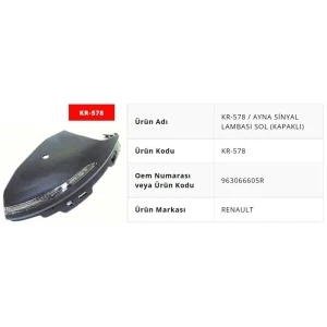 AYNA SİNYAL LAMBASI LEDLİ SOL KAPAKLI CLIO 5