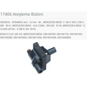 ATEŞLEME BOBİNİ DAEWOO - KORANDO KJ - 3.2 4×4 99-. MERCEDES-BENZ C 180-C 200-C 230-C 280 93-01. MERCEDES-BENZ - CLK C208 - 200-230 97-02. MERCEDES-BENZ - E-CLASS W124 - E 280-E 320 93-95