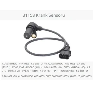 KRANK SENSÖRÜ ALFA ROMEO - 147 937 - 1.9 JTD 01-10 . ALFA ROMEO - 156 932 - 2.4 JTD 932B1 97-03. FIAT - DOBLO 119 - 1.9 D-1.9 JTD 01-.FIAT - MAREA 185 - 1.9 JTD 99-02. FIAT - PALIO 178BX - 1.9 D 00-.FIAT - PUNTO 188 - 1.9 JTD 01-