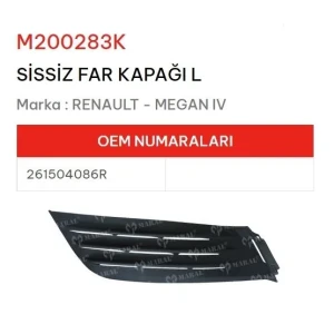 SİS FAR KAPAĞI SOL MEGANE IV