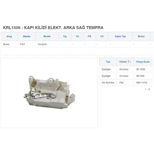 KAPI KLİLİDİ ARKA SAĞ ELEKTİRİKLİ FİAT TEMPRA TİPO
