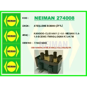 ATEŞLEME BOBINI ÇİFTLİ KANGOO- CLIO I-II-II 1.2 -1.6 - MEGAN I 1.4- 1.6-SCENIC-TWNG-LOGAN K7J-K7M