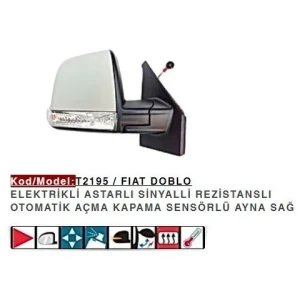 DIŞ DİKİZ AYNASI SAĞ ELEKTRİKLİ KATLANIR ASTARLI SINYALLI DOBLO 11
