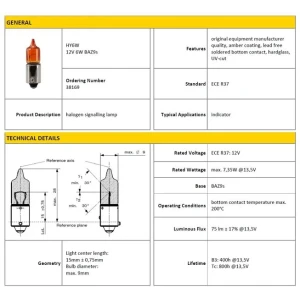 AMPÜL H6 AMBER BAZ 9S 12V 6W HALOGEN