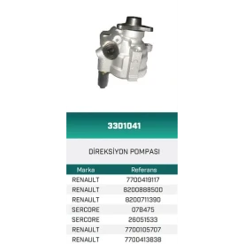 DİREKSİYON POMPASI HİDROLİK CLIO II 1.5DCI 125mm.LOGAN 1.4/1.6 04--.MEGAN I 1.6 16V 125 mm.TRAFIC 2.5 00--.MASTER 2.5 00-- HATTAT/HEMA