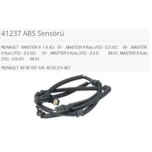 ABS SENSÖRÜ RENAULT - MASTER II 1.9 DCİ 01-.MASTER II KUTU FD - 2.2 DCI 00-.MASTER II KUTU FD - 2.5 DCİ 01-.MASTER II KUTU FD - 2.5 D 98-01. MASTER II KUTU FD - 2.8 DTI 98-01