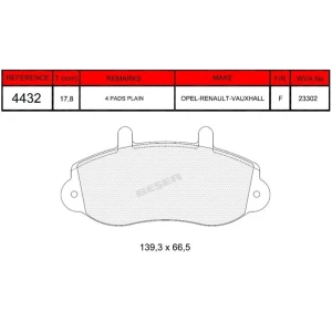 FREN BALATASI ÖN OPEL MOVANO 2000- / RENAULT MASTER II 2000- VAUXHALL MOVANO MK I 2000-2010 ÖN DİSK BALATASI 00- 23302