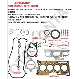 FULL TK CONTA RENAULT CLİO 4 1.200CC 16 V TCE S.K. C'Lİ SUBAP LASTİKLİ VİTON KEÇELİ H5F 400-402-405-408