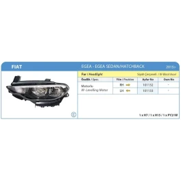 FIAT EGEA FAR MOTORLU SOL 2015- SIYAH CERCEVE 51984488 52094994 52113799
